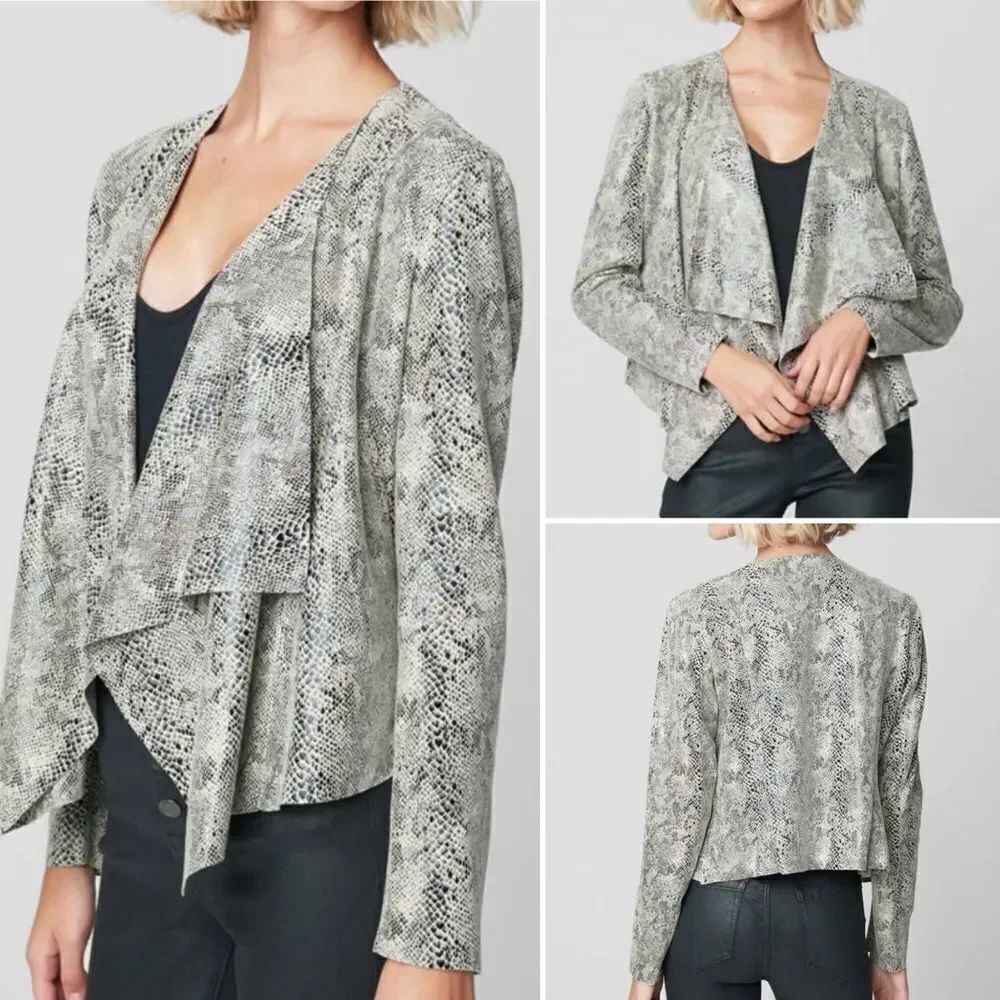 Blank NYC Faux Leather Snakeskin Print Waterfall Drape Open Jacket Sz S